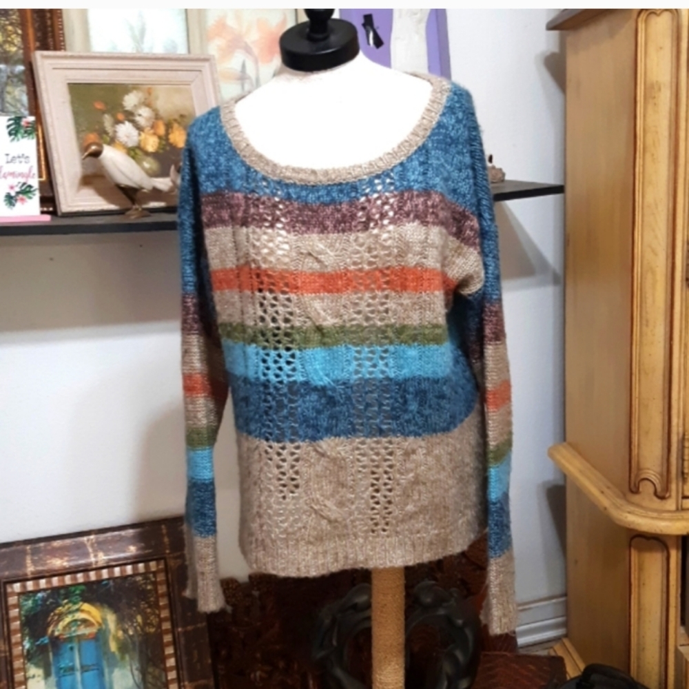 Womens Striped Sweater  LOOSE HANG Long sleeve pullover knit Sz M/L Urban Day